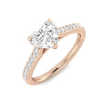 Heart shape diamond solitaire ring in rose gold set with natural diamond F–G colour VS–SI clarity or IGI certified lab grown diamond D colour VVS clarity
