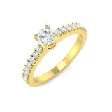 IGI Certified Lab Grown Round Diamond Pavé Band Solitaire Engagement Ring In Yellow Gold