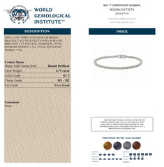 WGI 6.75Ct Natural Round Diamond Tennis Bracelet 9k White Gold Ready To Ship