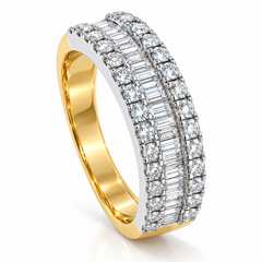 WGI 1.30Ct Natural Baguette & Round Diamond Half Etenrity Ring 18k Yellow Gold Ready To Ship