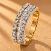 WGI 1.30Ct Natural Baguette & Round Diamond Half Etenrity Ring 18k Yellow Gold Ready To Ship