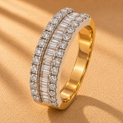 WGI 1.30Ct Natural Baguette & Round Diamond Half Etenrity Ring 18k Yellow Gold Ready To Ship