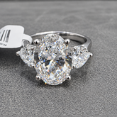 IGI 4.35Ct E/VS Lab Grown Oval & Heart Diamond 3 Stone Ring Platinum Ready To Ship