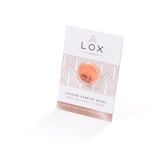 Package of Lox locking earring backs on a white background