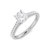 Lab Grown Cushion & Round Cut 4-Prong Diamond Pavé Engagement Ring