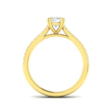 Lab Grown Cushion & Round Diamond Pavé Band Solitaire Engagement Ring In Yellow Gold