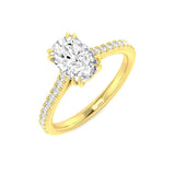 Lab Grown Cushion & Round Diamond Pavé Band Solitaire Engagement Ring