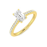 Lab Grown Round & Emerald Cut Prong Set Diamond Pavé Engagement Ring