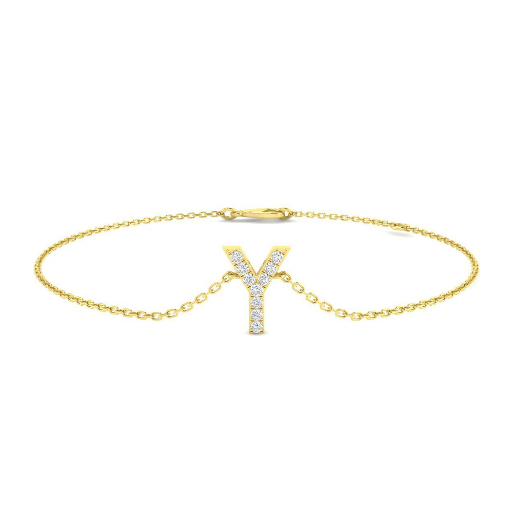 Pave Set Diamond Letter Y Chain Bracelet