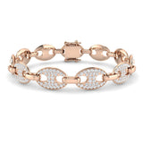Elegant Oval Pavé Diamond Link Bracelet, Luxury Natural Diamond Puff Style Bracelet