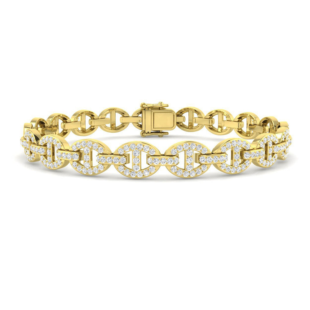 18K Yellow Gold Natural Pavé Diamond Mariner Link Bracelet