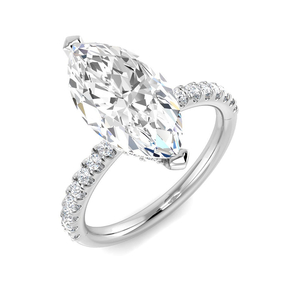Marquise diamond pavé engagement ring in white gold with natural diamond F–G colour VS–SI clarity or lab grown diamond D colour VVS clarity