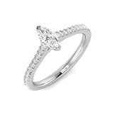 Marquise diamond pavé solitaire engagement ring in white gold