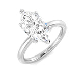 Marquise diamond solitaire engagement ring in white gold with a plain polished band and classic prong setting