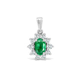 Emerald Birthstone Oval Cut Cluster Diamond Stud Earrings in 18K White Gold
