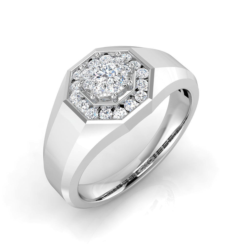 Men’s octagon diamond halo ring with raised centre