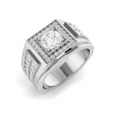 Men’s square diamond halo ring in white gold