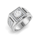 Men’s square diamond halo ring in white gold