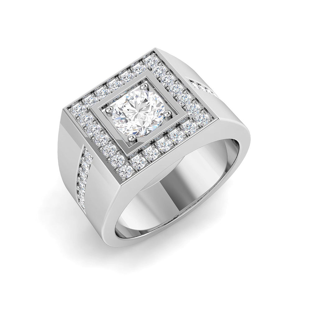 Men’s square diamond halo ring in white gold