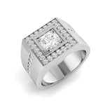 Men’s square diamond halo ring in white gold