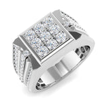 Men’s square diamond signet ring with triple pavé rows