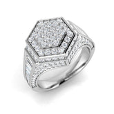 Men’s white gold diamond pave ring with hexagonal design
