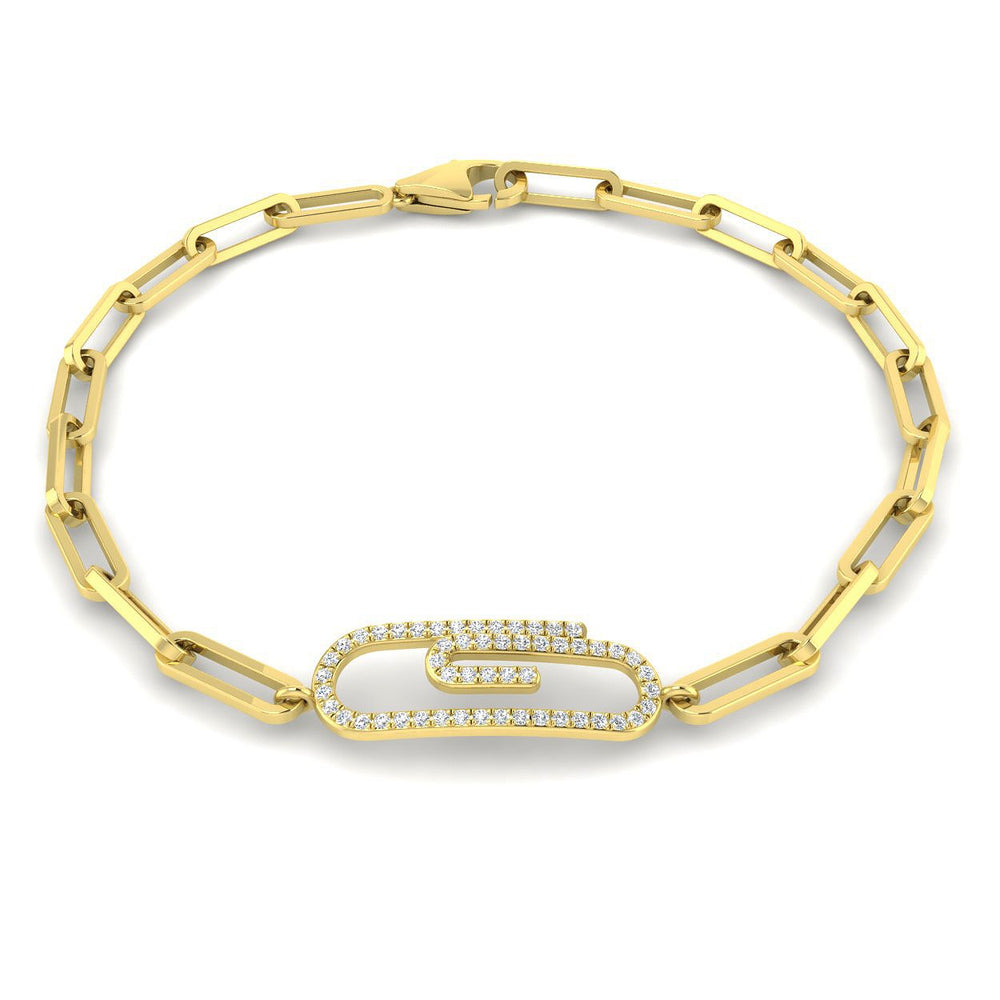 Close Up Lab Diamond Paperclip Bracelet, Modern White Gold Lab Diamond Chain Bracelet