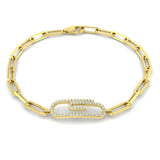 Close Up Lab Diamond Paperclip Bracelet, Modern White Gold Lab Diamond Chain Bracelet