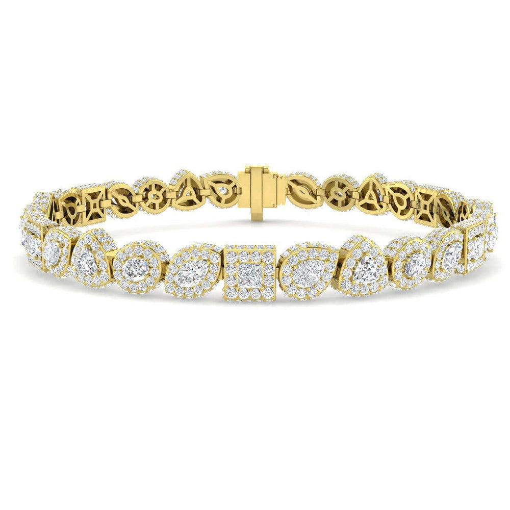 Multi Shape Diamond Tennis Bracelet, Mixed Cut Diamond Halo Bracelet, Yellow Gold Diamond Link Bracelet