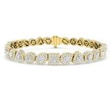 Multi Shape Diamond Tennis Bracelet, Mixed Cut Diamond Halo Bracelet, Yellow Gold Diamond Link Bracelet