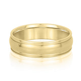 Slim Men's 5mm-8mm Grooved Step Edge Gold Band with Step Edges