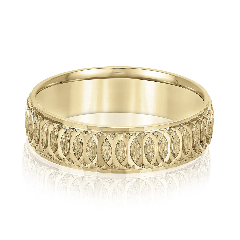 Bold Men's 5mm-8mm Carved Gold Band Graceful
