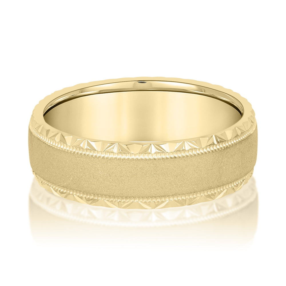 Slim Men's 5mm-8mm Carved Gold Band Contour