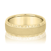 Slim Men's 5mm-8mm Carved Gold Band Contour
