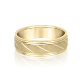 Slim Men's 5mm-8mm Carved Gold Band Low Set