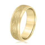 Slim Men's 5mm-8mm Carved Gold Band High Set