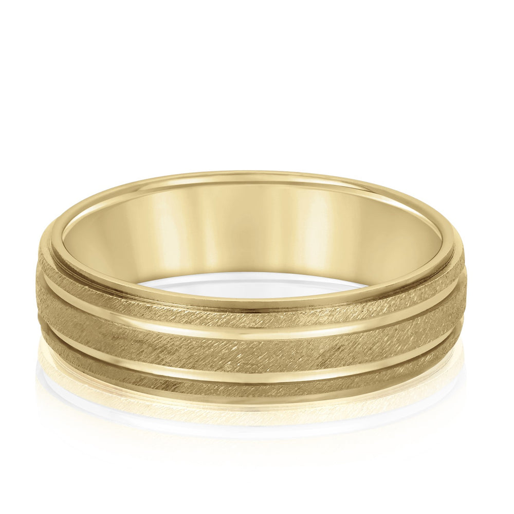 Bold Men's 5mm-8mm Carved Gold Band Bridal Look