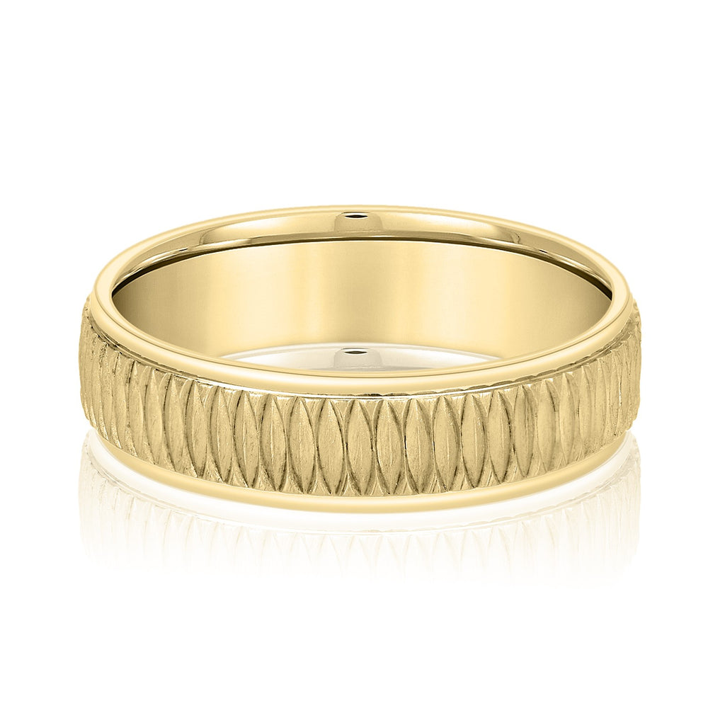 Slim Men's 5mm-8mm Carved Gold Band Statement