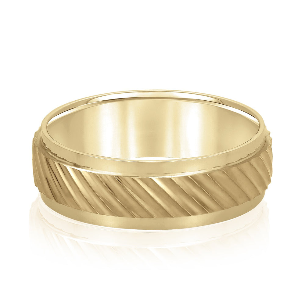 Bold Men's 5mm-8mm Carved Gold Band Hand Finished