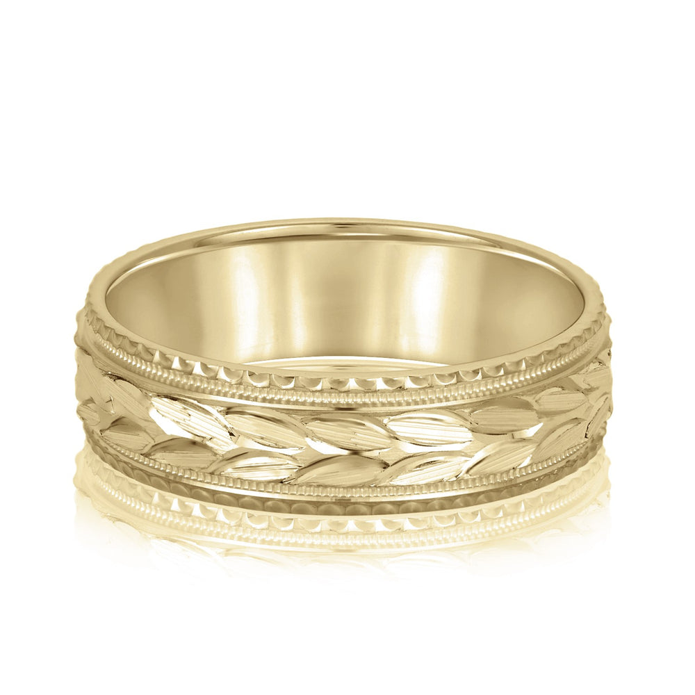 Bold Men's 5mm-8mm Carved Gold Band Bridal Edge
