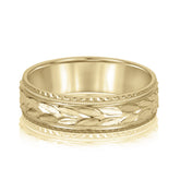 Bold Men's 5mm-8mm Carved Gold Band Bridal Edge