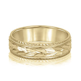Bold Men's 5mm-8mm Carved Gold Band Bridal Edge