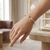 18K Yellow Gold Natural Round Pave Open Cuff Diamond Bangle with Oval Solitaire Ends