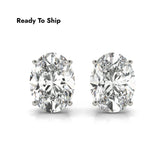 2.00 Carat Lab Grown Oval Diamond Stud Earrings in 9K White Gold, Oval Solitaire Lab Diamond Stud Earrings with Push Back