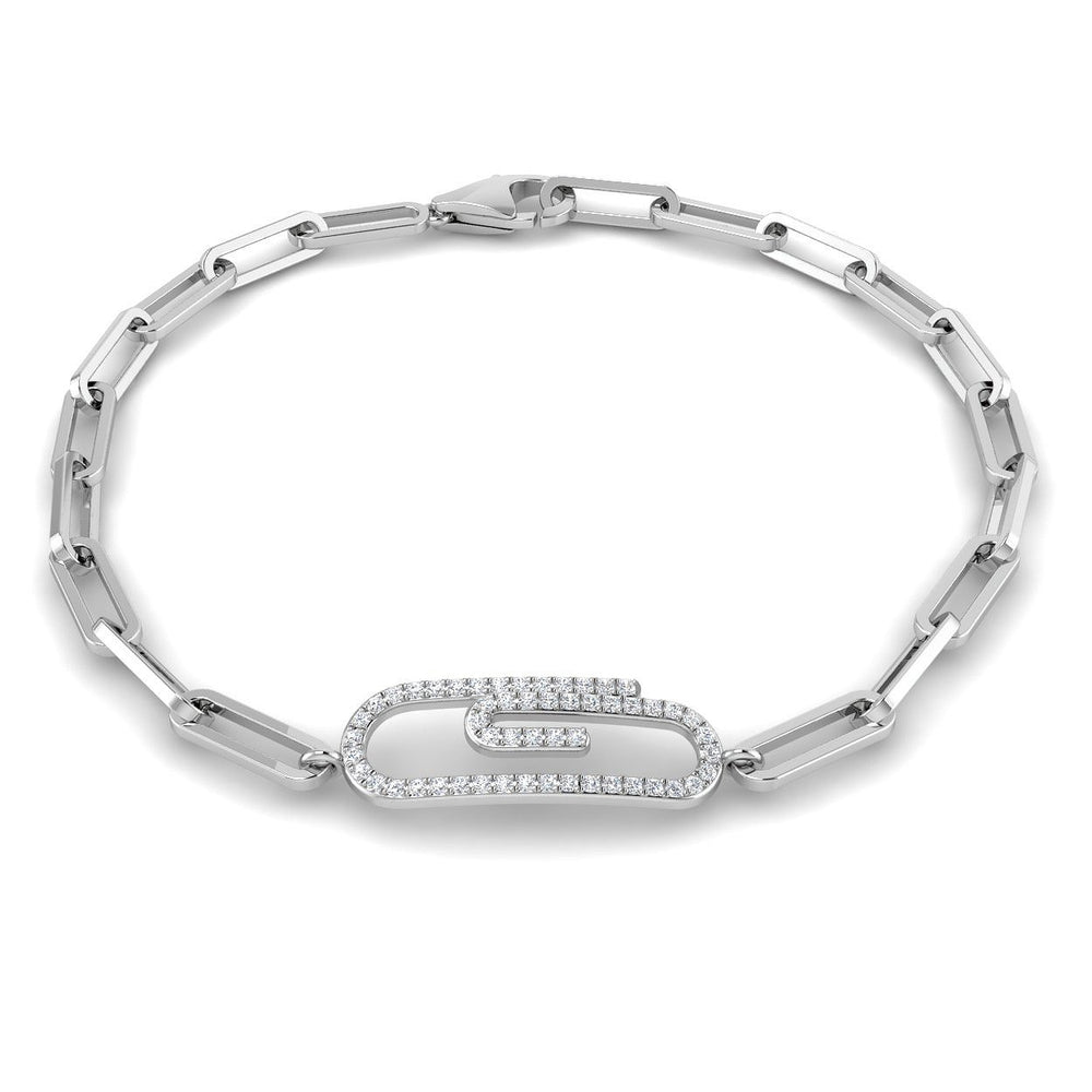 18K White Gold Lab Grown Diamond Paperclip Link Bracelet, Pave Center Link Lab Diamond Bracelet