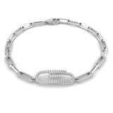 18K White Gold Lab Grown Diamond Paperclip Link Bracelet, Pave Center Link Lab Diamond Bracelet