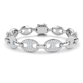 9K White Gold Natural Diamond Puff Link Bracelet, Pave Set Oval Diamond Puff Chain Bracelet