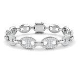 9K White Gold Natural Diamond Puff Link Bracelet, Pave Set Oval Diamond Puff Chain Bracelet