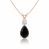 Pear Black Onyx & Diamond Rose Gold Pendant Necklace