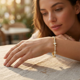 9K Yellow Gold Natural Round & Pear Diamond Tennis Bracelet – Prong and Bezel Set with Box Clasp